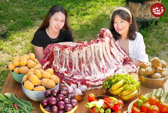 ببینید؛ غذای روستایی در تایلند؛ پخت غذا با دنده گوساله و سیب زمینی در طبیعت