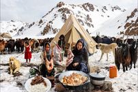 ببینید؛ غذای روستایی در افغانستان؛ پخت چلوگوشت توسط بانوی عشایر در هوای برفی