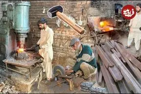 ببینید| مراحل ساخت چکش از طریق بازیافت ضایعات ریل های قدیمی در پاکستان