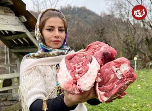 ببینید؛ غذای روستایی در ایران؛ پخت باقالی پلو با گردن گوسفند در روستایی سرسبز