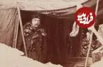 عکس| سفر زمان؛ «ناصرالدین شاه» در حال بیرون آمدن از خیمه در کوهستان