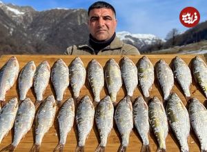 ببییند| غذای روستایی در آذربایجان؛ سرخ کردن ماهی رودخانه ای در دامنه کوهستان