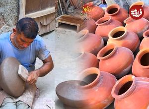 ببینید؛ مراحل دیدنی تولید کوزه سفالی با خاک رس در پاکستان