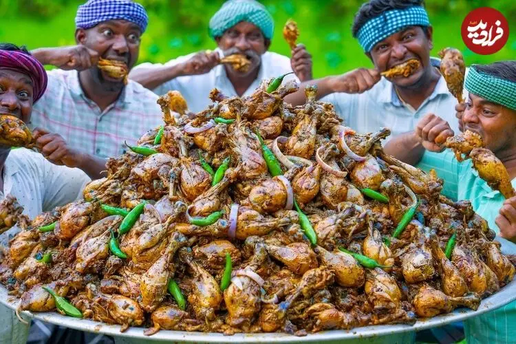 ببینید| غذای روستایی در هند؛ پخت یک غذای سنتی با 500 ران مرغ