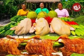 ببینید| غذای روستایی در سنگاپور؛ کباب اردک به روش متفاوت سه بانوی روستایی