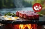 ببینید| غذای روستایی در آمریکا؛ پخت استیک و تخم مرغ روی سنگ در جنگل