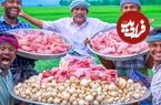 ببینید؛ غذای روستایی در هند؛ پخت یک غذای سنتی با مرغ، قارچ و شیر