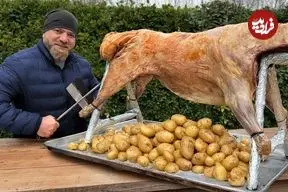 ببینید| غذای روستایی در آذربایجان؛ کباب بره کامل و سیب زمینی در تنور