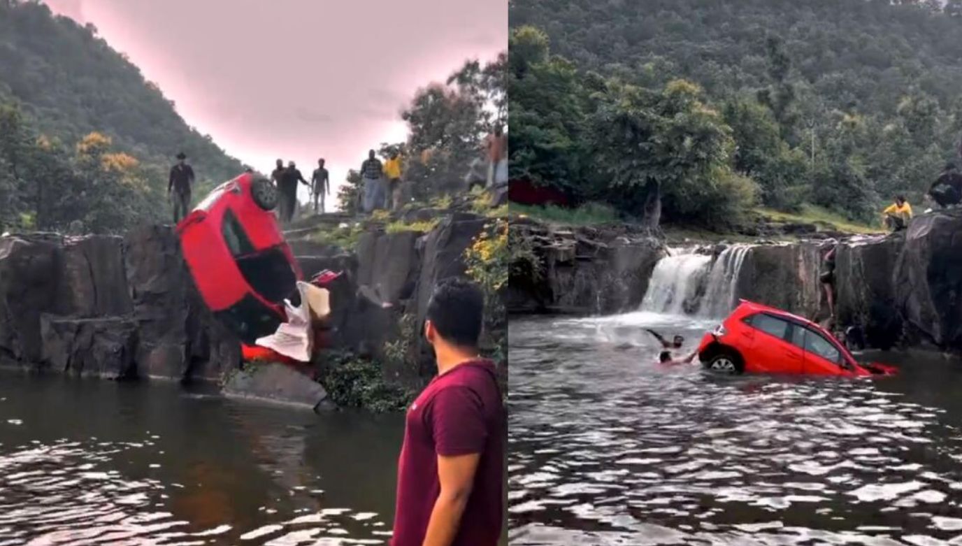 (ویدئو) سقوط وحشتناک یک خودرو داخل آبشار!
