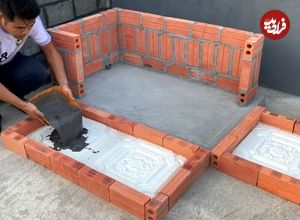 ببینید؛ نحوه ساخت یک آکواریوم زیبا با آجر و سیمان در حیاط خانه