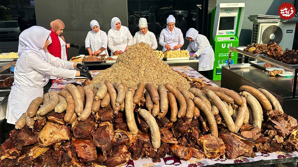 (ویدئو) غذای خیابانی در ازبکستان؛ پخت نورین با 400 کیلوگرم گوشت اسب