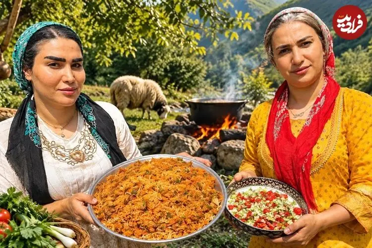 ببینید| غذای روستایی در ایران؛ پخت لوبیا پلو در جنگل و در کنار رودخانه
