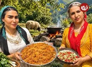 ببینید| غذای روستایی در ایران؛ پخت لوبیا پلو در جنگل و در کنار رودخانه