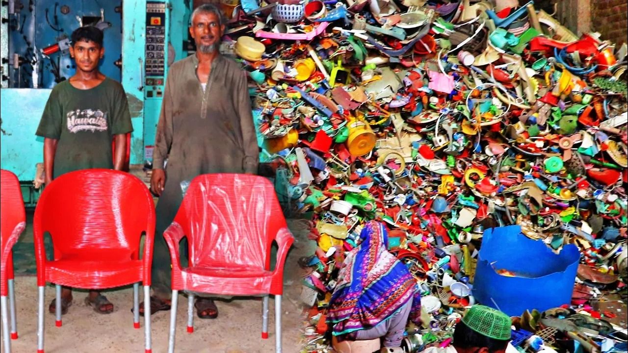 (ویدئو) ببینید کارگران پاکستانی چگونه ضایعات پلاستیکی را به صندلی تبدیل می کنند