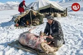 ببینید| غذای روستایی در افغانستان؛ پخت آبگوشت در کوهستان برفی