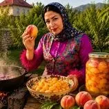 ببینید| غذای روستایی در ایران؛ تهیه کمپوت با هلوهای تازه در باغی زیبا