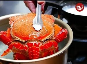 ببینید| غذای خیابانی در ژاپن؛ پخت غذاهای سنتی و محبوب با خرچنگ در توکیو