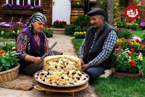 ببینید؛ غذای روستایی در آذربایجان؛ پخت پلو مخلوط با گوشت گاو، برنج و کدو تنبل