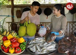 ببینید| غذای روستایی در چین؛ پخت یک غذای خاص با سفره ماهی، دوریان و ماهی ماکرل