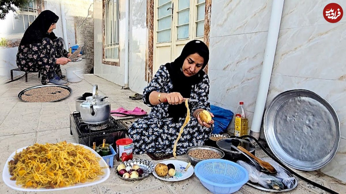 ببینید؛ غذای روستایی در ایران؛ پخت ماکارونی با سویا و سیب زمینی