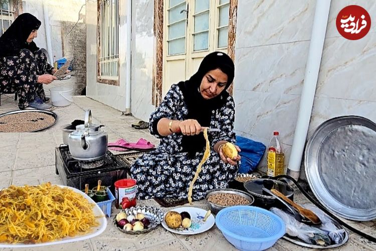 ببینید؛ غذای روستایی در ایران؛ پخت ماکارونی با سویا و سیب زمینی