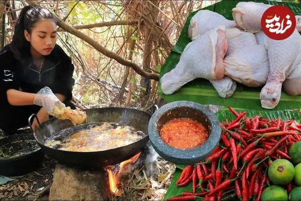 ببینید| غذای روستایی در چین؛ تهیه ران مرغ سوخاری در جنگل