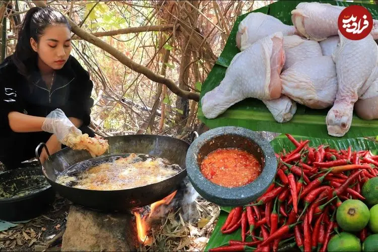 ببینید| غذای روستایی در چین؛ تهیه ران مرغ سوخاری در جنگل