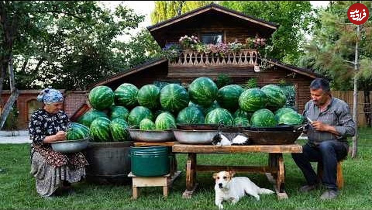 ببینید؛ غذای روستایی در آذربایجان؛ تهیه آب هندوانه در طبیعت