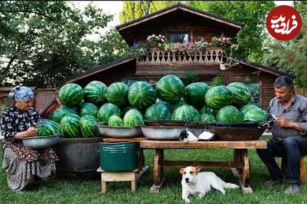 ببینید؛ غذای روستایی در آذربایجان؛ تهیه آب هندوانه در طبیعت