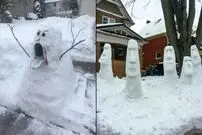 تصاویر؛ مجسمه‌های برفی خلاقانه‌ای که لبخند به لب رهگذران می‌آورند