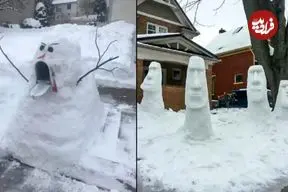 تصاویر؛ مجسمه‌های برفی خلاقانه‌ای که لبخند به لب رهگذران می‌آورند