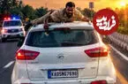 ببینید| مامور پلیس ۴۰ کیلومتر روی سقف خودروی قاچاقچیان چسبید