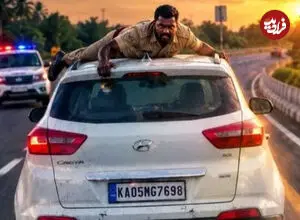 ببینید| مامور پلیس ۴۰ کیلومتر روی سقف خودروی قاچاقچیان چسبید