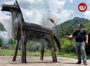 ببینید| غذای روستایی در آذربایجان؛ ساخت یک کباب پز حیرت انگیز و کباب کردن گوشت در آن!