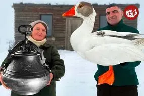 ببینید| غذای روستایی در آذربایجان؛ پخت یک غذای سنتی با غاز