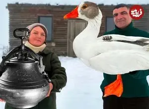 ببینید| غذای روستایی در آذربایجان؛ پخت یک غذای سنتی با غاز