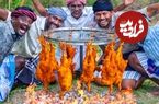 (ویدئو) غذای روستایی در هند؛ کباب کردن 10 مرغ با کمک چرخ دوچرخه