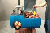 (ویدئو) نحوه ساخت خلاقانه کباب پز و اجاق هیزمی با بشکه آهنی
