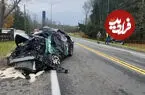 ببینید| خودروی بی‌مهار وارد گاراژ شد و سقوط کرد