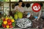 ببینید| غذای روستایی در کامبوج؛ پخت یک غذای محلی با سفره ماهی و ماهی باکرل