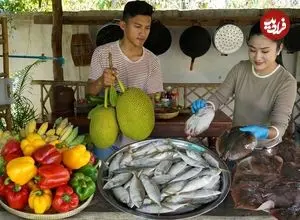 ببینید| غذای روستایی در کامبوج؛ پخت یک غذای محلی با سفره ماهی و ماهی باکرل