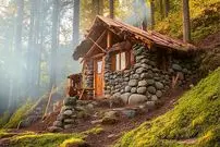 ببینید| فرآیند ساخت یک کلبه با سنگ و چوب در اعماق جنگل های آلمان 