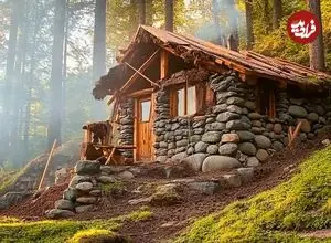 ببینید| فرآیند ساخت یک کلبه با سنگ و چوب در اعماق جنگل های آلمان 