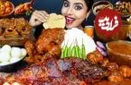 ببینید| غذا خوردن با صدا در هند؛ خوردن یک مرغ کامل، ماهی سرخ شده، تخم مرغ با پلو