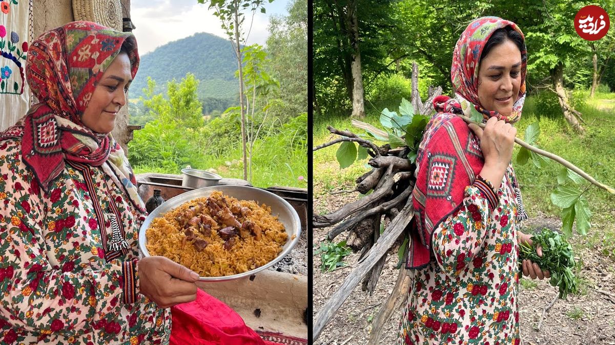 ببینید؛ غذای روستایی در ایران؛ پخت لوبیا پلو با مرغدر طبیعت
