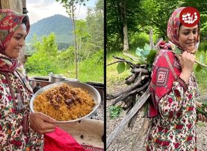 ببینید؛ غذای روستایی در ایران؛ پخت لوبیا پلو با مرغدر طبیعت