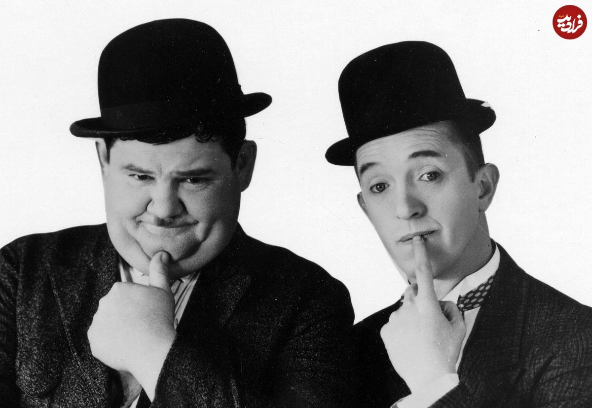 عکس| سفر در زمان؛ ژست صمیمی «لورل و هاردی» در کنار هم؛ سال 1308