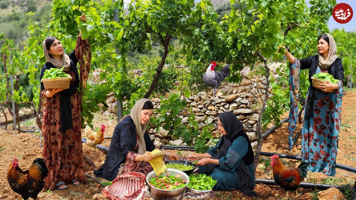 ببینید؛ غذای روستایی در کردستان؛ پخت دلمه و یک غذای سنتی با دنده بره