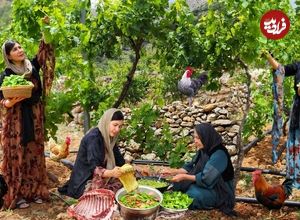 ببینید؛ غذای روستایی در کردستان؛ پخت دلمه و یک غذای سنتی با دنده بره