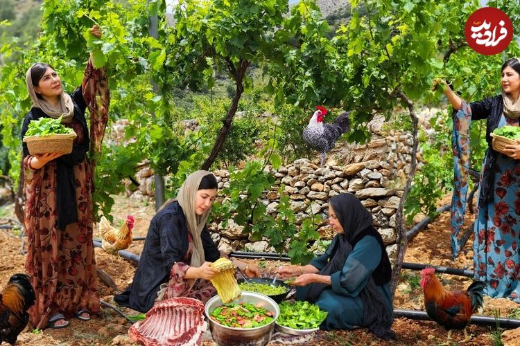 ببینید؛ غذای روستایی در کردستان؛ پخت دلمه و یک غذای سنتی با دنده بره